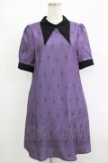 axes femme / ローズセルクイユ柄サックワンピース M パープル H-25-08-23-023-AX-OP-NS-ZH