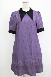 axes femme / ローズセルクイユ柄サックワンピース M パープル H-25-08-23-023-AX-OP-NS-ZH