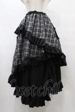 画像1: Qutie Frash / タータンチェックフリルロングスカート  ブラック H-25-08-24-1034-QU-SK-KB-ZH