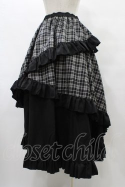 画像2: Qutie Frash / タータンチェックフリルロングスカート  ブラック H-25-08-24-1034-QU-SK-KB-ZH