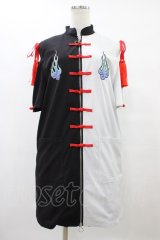 LISTEN FLAVOR / 火の玉刺繍オープンショルダーチャイナジップシャツワンピ  TWO-TONE H-25-08-24-1038-PU-OP-KB-ZT492