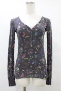 HYSTERIC GLAMOUR / 総柄リブトップス  グレー H-25-08-24-1047-PU-TO-KB-ZH