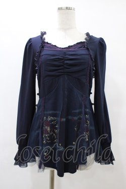 画像1: Ozz oneste / プリント刺繍トップス  ネイビー H-25-08-24-1051-OO-TO-KB-ZH