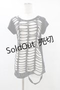 HYSTERIC GLAMOUR / ダメージピンカットソー  黒 H-25-08-24-1053-PU-TO-KB-ZH