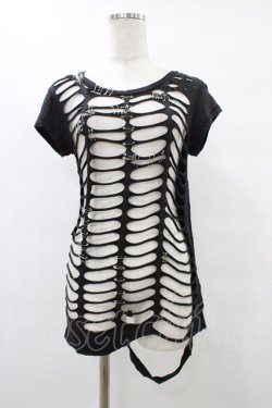 画像1: HYSTERIC GLAMOUR / ダメージピンカットソー  黒 H-25-08-24-1053-PU-TO-KB-ZH