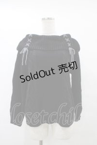 axes femme / Ｗ編み上げオフタートルニット  ブラック H-25-08-24-1055-AX-TO-KB-ZH