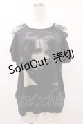 HYSTERIC GLAMOUR / 肩切替プリントカットソー  黒 H-25-08-24-1060-PU-TO-KB-ZH