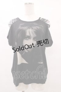 HYSTERIC GLAMOUR / 肩切替プリントカットソー  黒 H-25-08-24-1060-PU-TO-KB-ZH