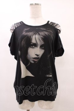 画像1: HYSTERIC GLAMOUR / 肩切替プリントカットソー  黒 H-25-08-24-1060-PU-TO-KB-ZH
