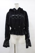 LISTEN FLAVOR / トリプルハートベロアショートパーカー  ブラック H-25-08-24-1062-PU-TO-KB-ZH