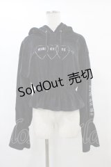 LISTEN FLAVOR / トリプルハートベロアショートパーカー  ブラック H-25-08-24-1062-PU-TO-KB-ZH