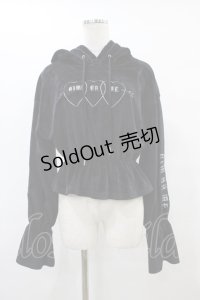 LISTEN FLAVOR / トリプルハートベロアショートパーカー  ブラック H-25-08-24-1062-PU-TO-KB-ZH