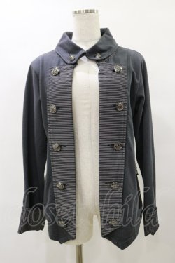 画像1: ALGONQUINS / ストライプ切替ナポレオン風カーデ  グレー H-25-08-25-1052-AL-TO-KB-ZH