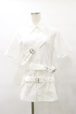 画像1: BPN FOR MEN / ボンテージベルト半袖シャツ  白 H-25-08-25-1056-GO-BL-KB-ZH