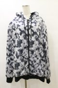 NieR Clothing / ふわもこ総柄ZIP PARKA F グレー H-25-08-25-1009-PU-TO-KB-ZH