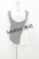 ALGONQUINS / レイヤード風レース切替カットソー  白×黒 H-25-08-25-1058-AL-TO-KB-ZH
