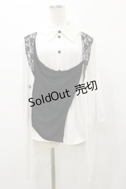 画像1: ALGONQUINS / レイヤード風レース切替カットソー  白×黒 H-25-08-25-1058-AL-TO-KB-ZH