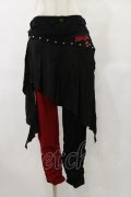ALGONQUINS / フラップ付配色ギャザーパンツ  黒×赤 H-25-08-25-1067-AL-PA-KB-ZH