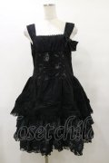 FRILL / プリント切替フリルスカラップジャンパースカート  黒 H-25-08-25-1080-HN-OP-KB-ZH