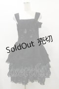 FRILL / プリント切替フリルスカラップジャンパースカート  黒 H-25-08-25-1080-HN-OP-KB-ZH