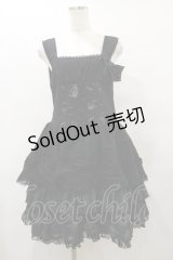 FRILL / プリント切替フリルスカラップジャンパースカート  黒 H-25-08-25-1080-HN-OP-KB-ZH