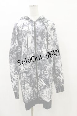 画像1: NieR Clothing / 総柄ZIPパーカー  黒 H-25-08-25-1014-PU-TO-KB-ZH