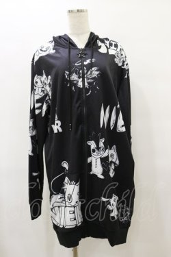 画像1: NieR Clothing / 総柄ZIPパーカー  黒 H-25-08-25-1025-PU-TO-KB-ZH
