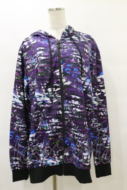 画像1: NieR Clothing / 総柄ZIPパーカー  黒 H-25-08-25-1026-PU-TO-KB-ZH