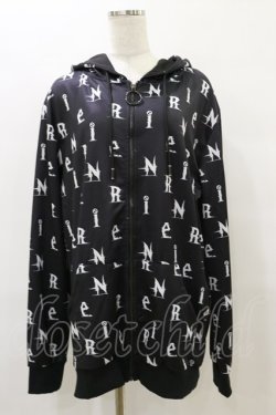 画像1: NieR Clothing / 総柄ZIPパーカー  黒 H-25-08-25-1029-PU-TO-KB-ZH