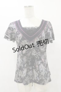 Ozz oneste / 総柄半袖カットソー  黒 H-25-08-25-1032-OO-TO-KB-ZH