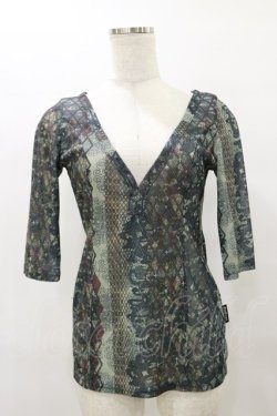 画像1: Ozz Croce / 総柄メッシュトップス  グリーン H-25-08-25-1033-OO-TO-KB-ZH