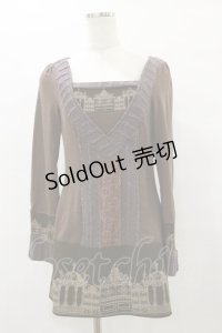 OZZ ANGELO / プリント切替チュニックトップス  茶 H-25-08-25-1035-OO-TO-KB-ZH