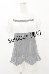 FRILL / ストライプ切替カットソー  白×黒 H-25-08-25-1041-HN-TO-KB-ZH