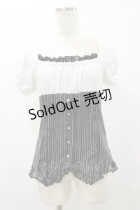FRILL / ストライプ切替カットソー  白×黒 H-25-08-25-1041-HN-TO-KB-ZH