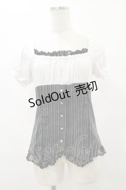 画像1: FRILL / ストライプ切替カットソー  白×黒 H-25-08-25-1041-HN-TO-KB-ZH