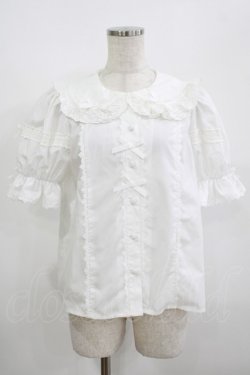 画像1: Chalmiere / トーションレース丸襟半袖ブラウス M オフ白 H-25-08-26-1037-PU-BL-NS-ZH