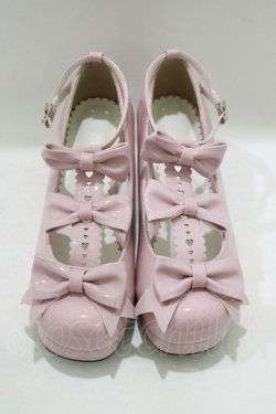 画像1: DearMyLoveEmily / ハートヒールトリプルリボンシューズ 24.5cm ピンクエナメル H-25-08-26-1079-PU-SH-NS-ZH