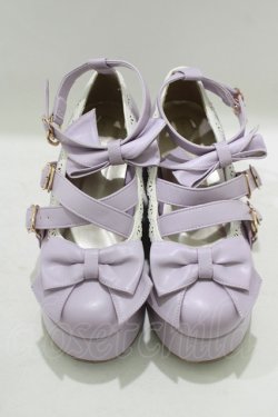 画像1: axes femme kawaii / リボンスカラップ配色シューズ S(22.5cm) ラベンダー H-25-08-26-1081-AX-SH-NS-ZH