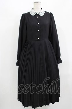 画像1: m petit by misako / レース襟プリーツワンピース M ブラック H-25-08-26-1009-LO-OP-NS-ZH