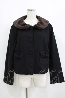 画像1: m petit by misako / ファー襟ショートコート L ブラック H-25-08-26-1026-LO-CO-NS-ZH