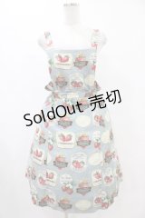 Jane Marple / ストロベリーラベルのエプロンドレス  ブルーグレイ H-25-08-27-053-JM-OP-KB-ZH