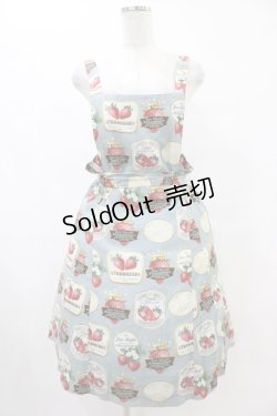 画像1: Jane Marple / ストロベリーラベルのエプロンドレス  ブルーグレイ H-25-08-27-053-JM-OP-KB-ZH