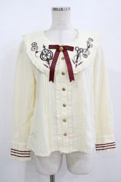 画像1: Amavel / big衿歯車刺繍ブラウス Free 生成り/ボルドー H-25-08-27-1043-CA-BL-NS-ZH