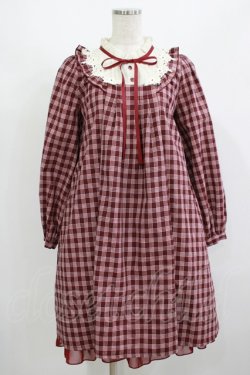 画像1: axes femme kawaii / ブロッキングチェックワンピ M ワイン H-25-08-27-1019-AX-OP-NS-ZH