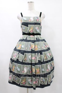 画像1: Emily Temple cute / Kitten Stamp Collectionキャミソールワンピース  グリーン H-25-08-28-027-ET-OP-KB-ZH