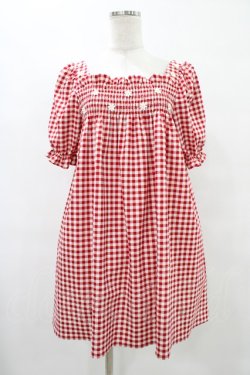 画像1: Katie / マーガレットギンガムパフワンピ FREE RED H-25-08-28-033-LO-OP-KB-ZH