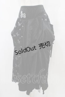 画像1: ALGONQUINS / 蝶プリント切替ロングスカート  黒 H-25-08-28-049-AL-SK-KB-ZH