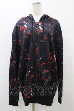 画像1: NieR Clothing / 総柄ZIPパーカー  黒×赤 H-25-08-28-054-PU-TO-KB-ZH