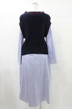 画像2: Jane Marple Dans Le Salon / Tilden vest and stripe trompe-l'oeil dress  ネイビー×ブルー H-25-08-28-018-JM-OP-KB-ZH