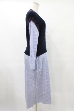 画像3: Jane Marple Dans Le Salon / Tilden vest and stripe trompe-l'oeil dress  ネイビー×ブルー H-25-08-28-018-JM-OP-KB-ZH